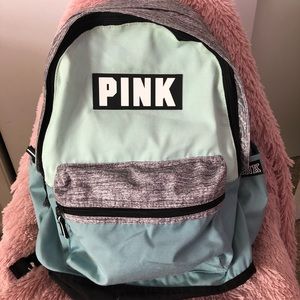 Pink brand backpack.